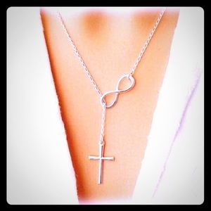 Silver Cross & Infinity Dangle Necklace Choker